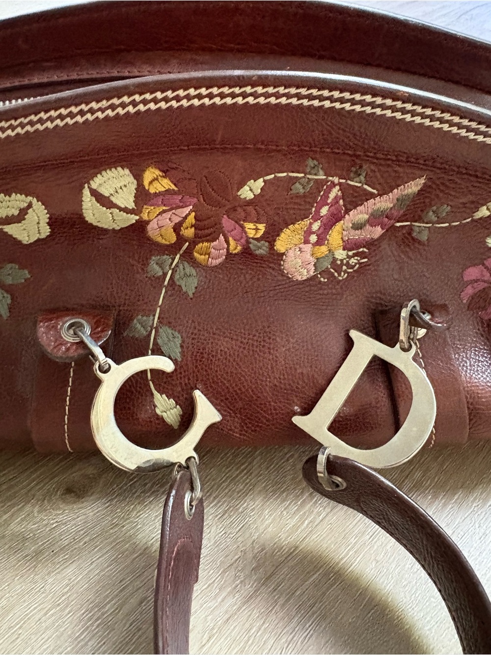 Leather Dior Vintage Handbag Stitch Floral Design - Picture 2 of 8